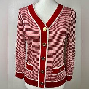 St. John Red and White Striped Cardigan size P Excellent condition